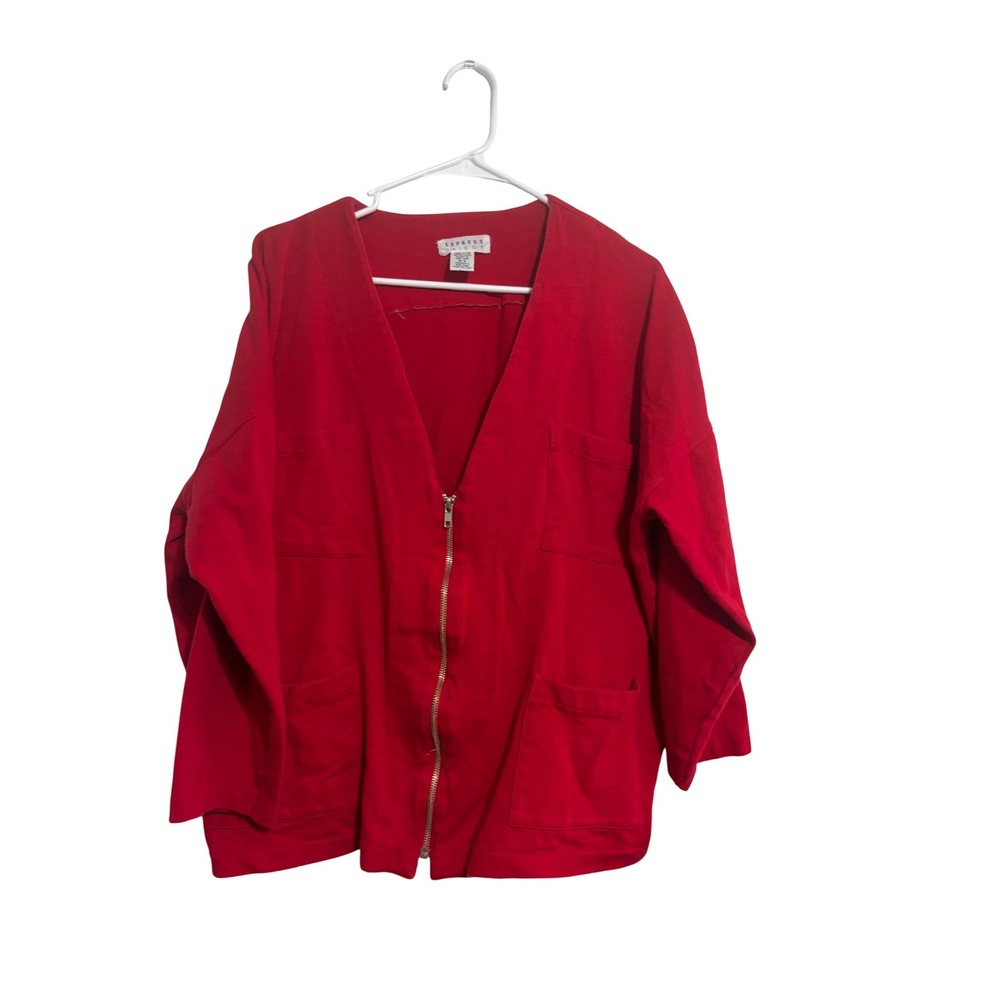Express Tricot Cardigan Jacket Vintage Red Zip Up Pocket Cotton M/2